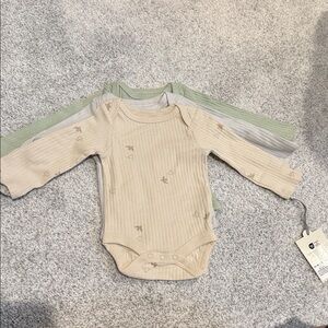 Cloud Island Beige and Green Ribbed Bodysuit Set